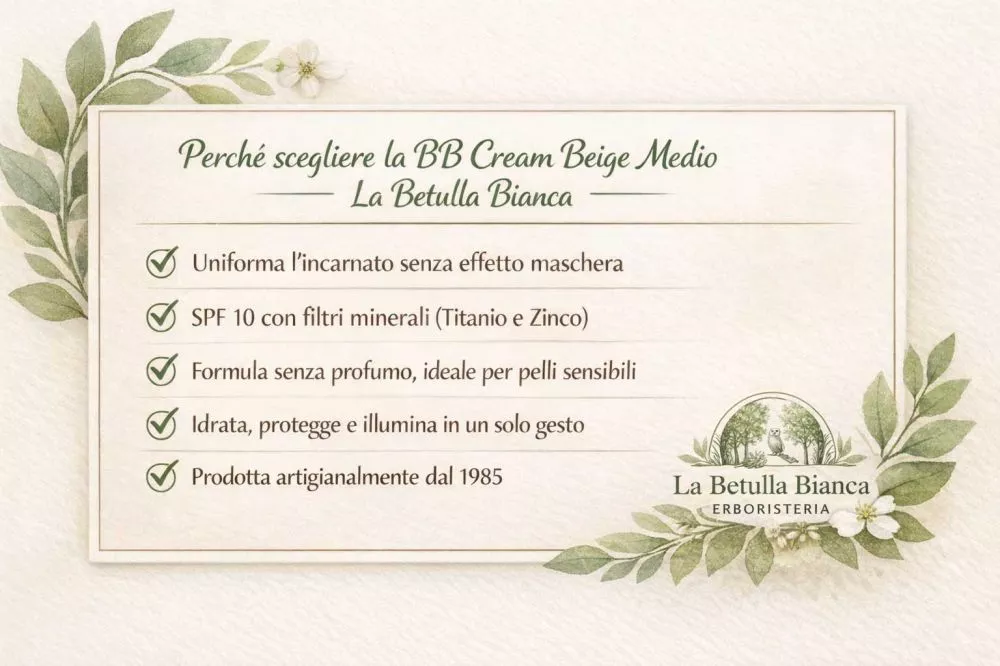 Box benefici BB Cream Beige Medio SPF 10 La Betulla Bianca crema giorno naturale per pelli medie