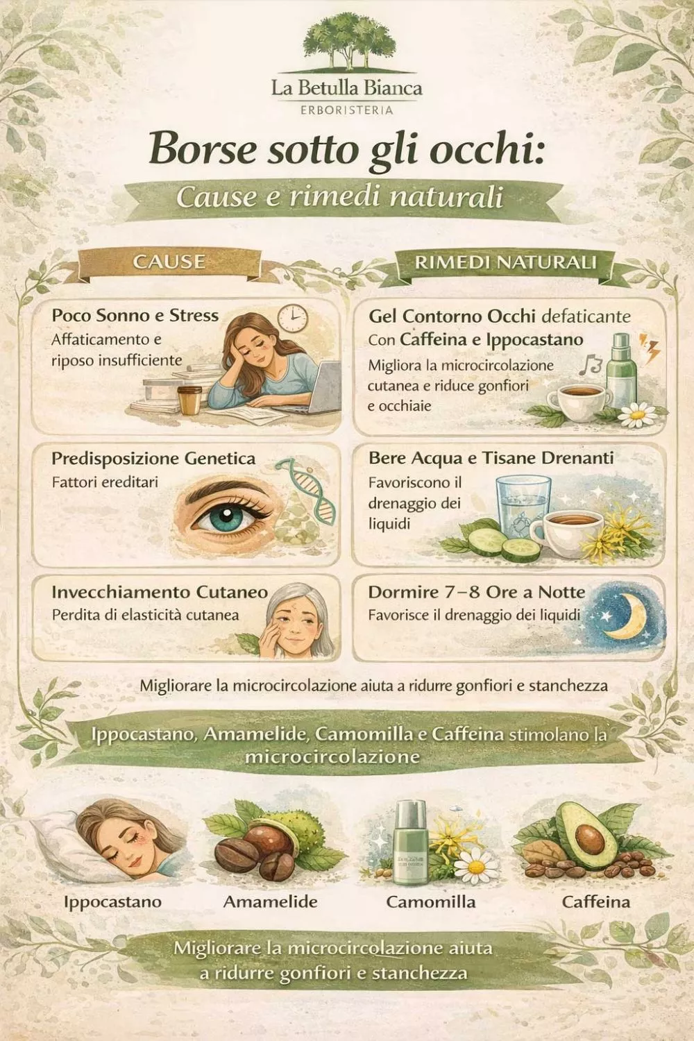 infografica cause borse sotto occhi e rimedi naturali