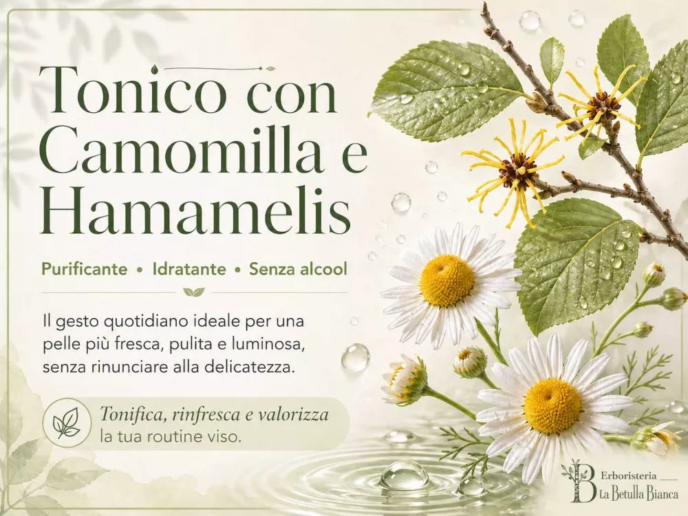 Box grafico Tonico con Camomilla e Hamamelis purificante idratante senza alcool