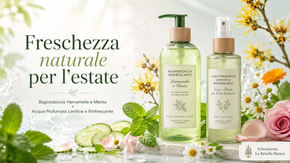 Routine naturale per il caldo estivo con bagnodoccia rinfrescante e acqua profumata La Betulla Bianca