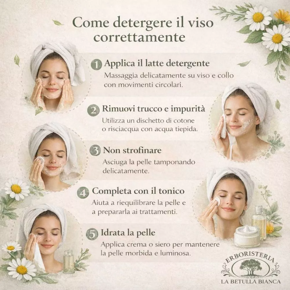 Come detergere il viso correttamente con latte detergente delicato