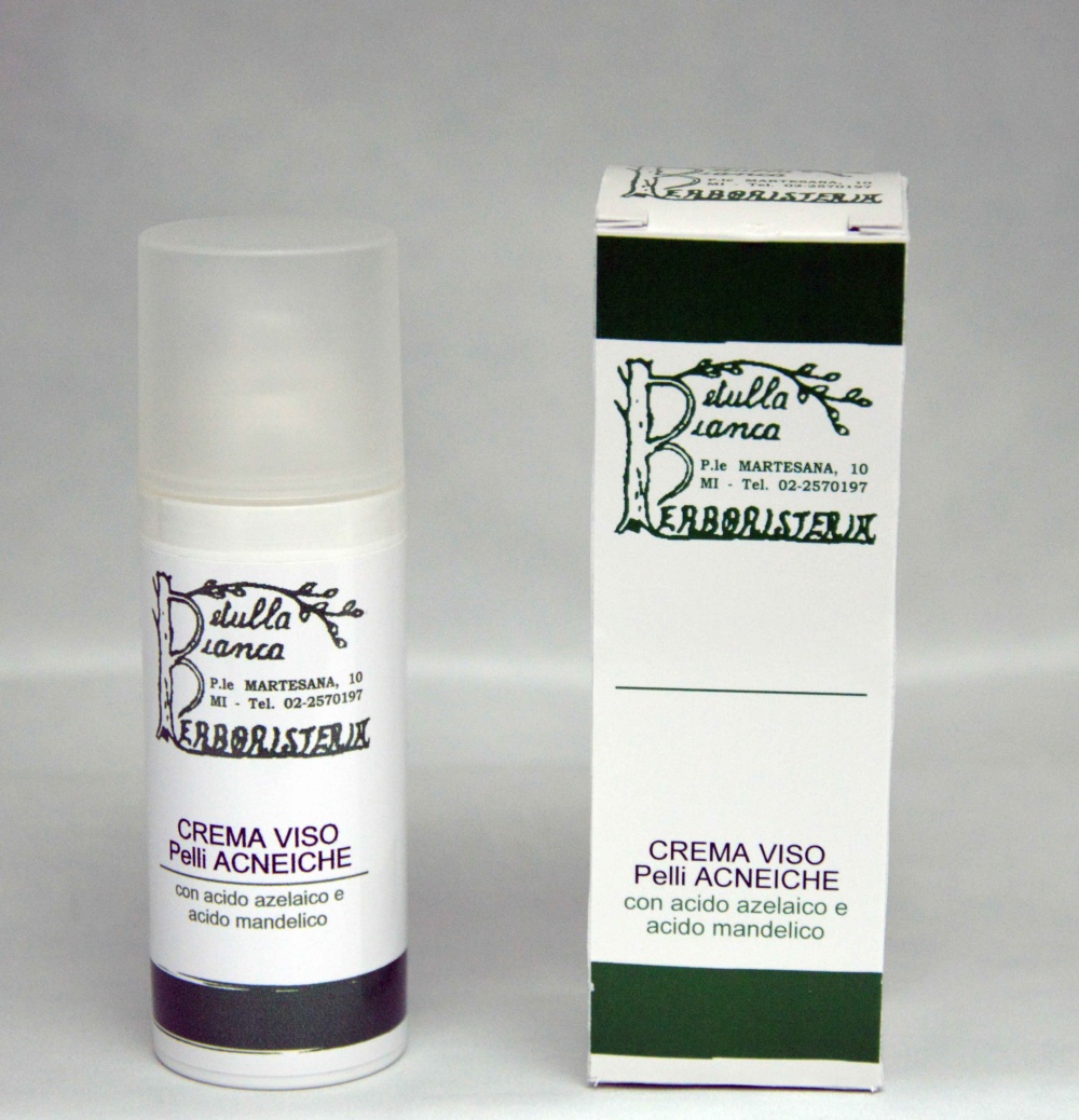 Crema viso antisettica per pelli acneiche con acido azelaico e acido mandelico, formulata da La Betulla Bianca