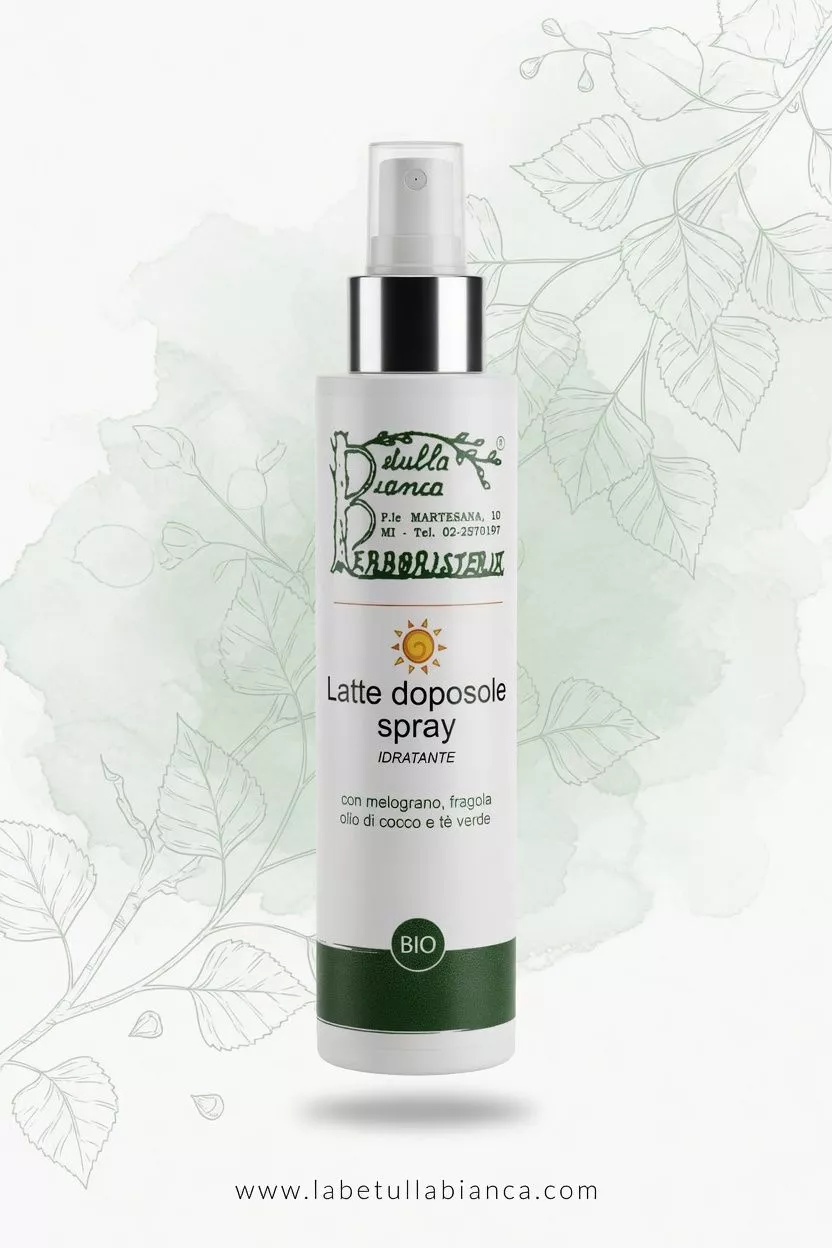 Latte doposole spray idratante La Betulla Bianca con melograno, fragola, olio di cocco e t&egrave; verde