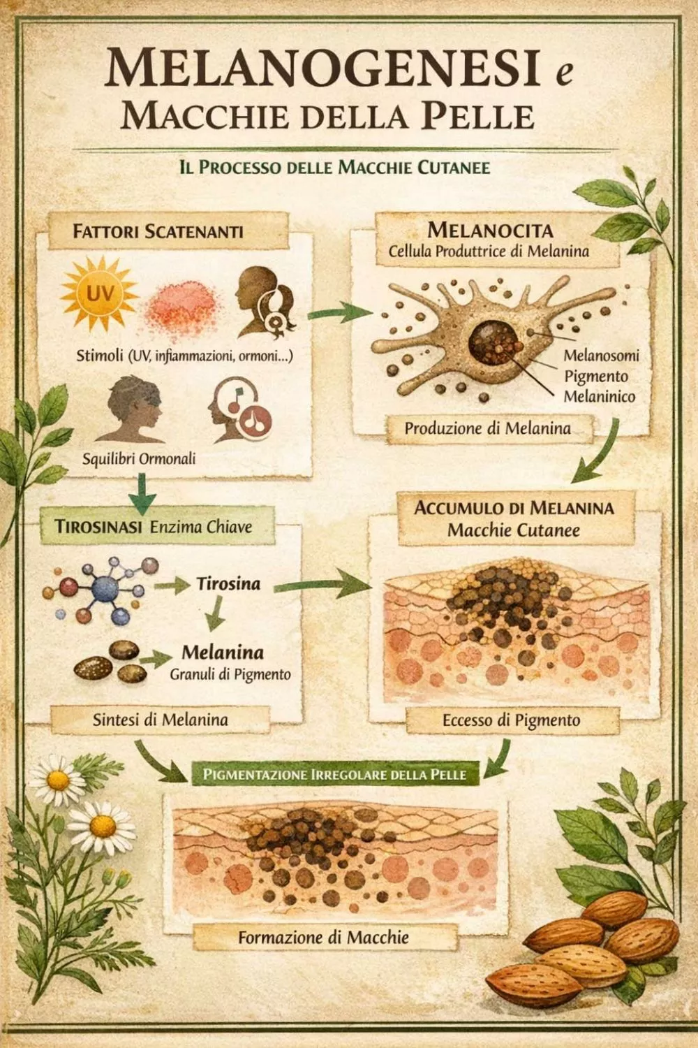 Macchie pelle cause rimedi naturali vitamina C acido mandelico siero antimacchie