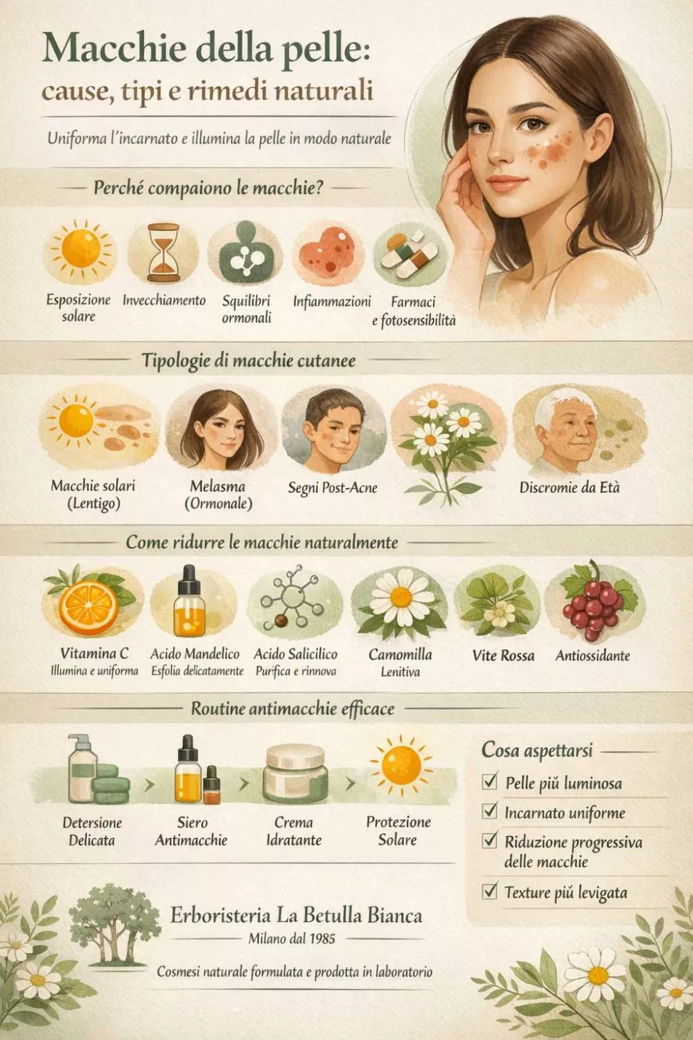 Macchie della pelle cause e rimedi naturali vitamina C acido mandelico siero antimacchie