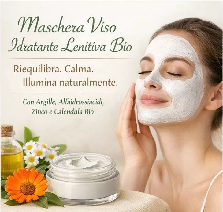 Maschera viso idratante lenitiva bio con argilla zinco e calendula La Betulla Bianca Milano