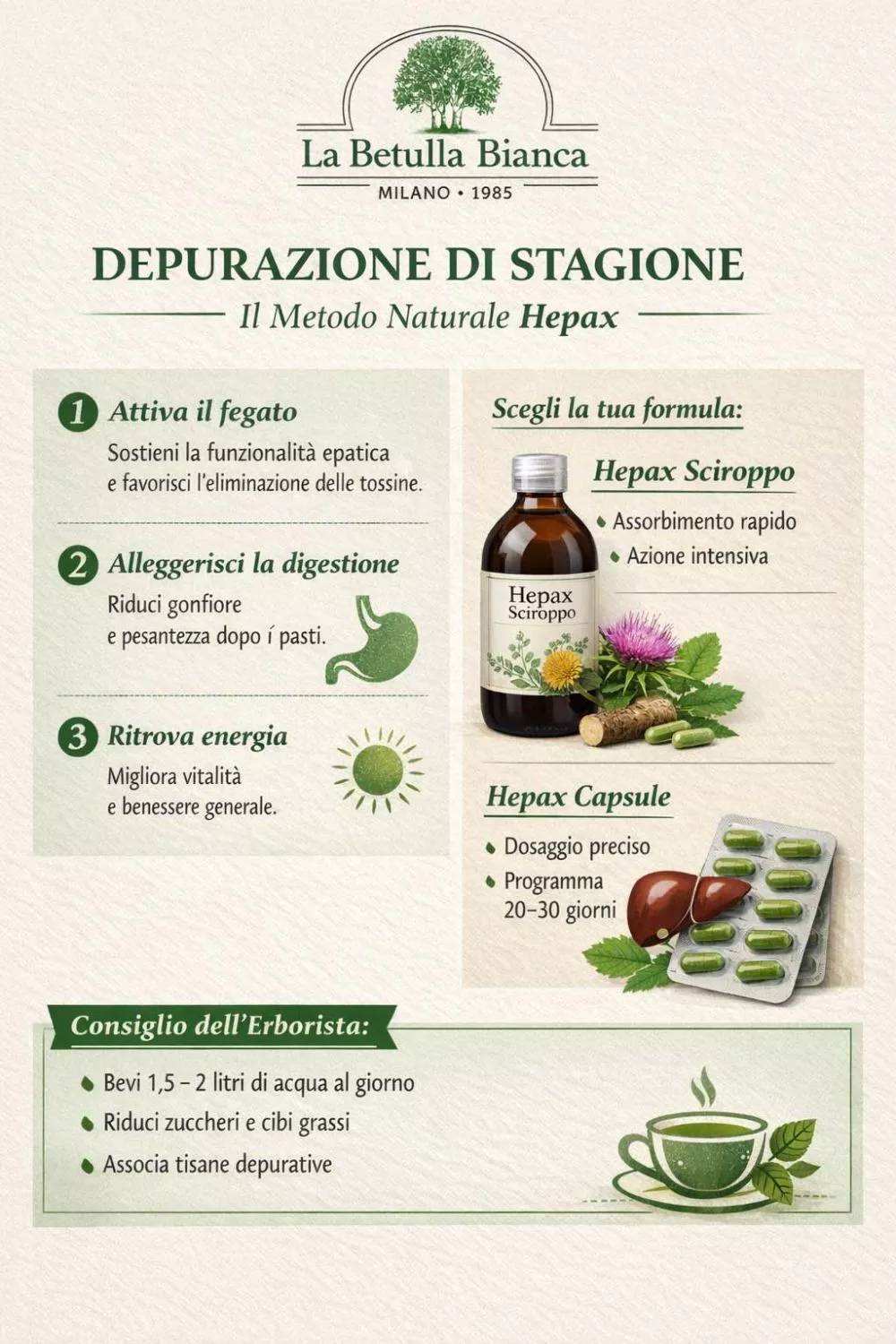 Metodo naturale Hepax per depurazione stagionale e supporto epatico