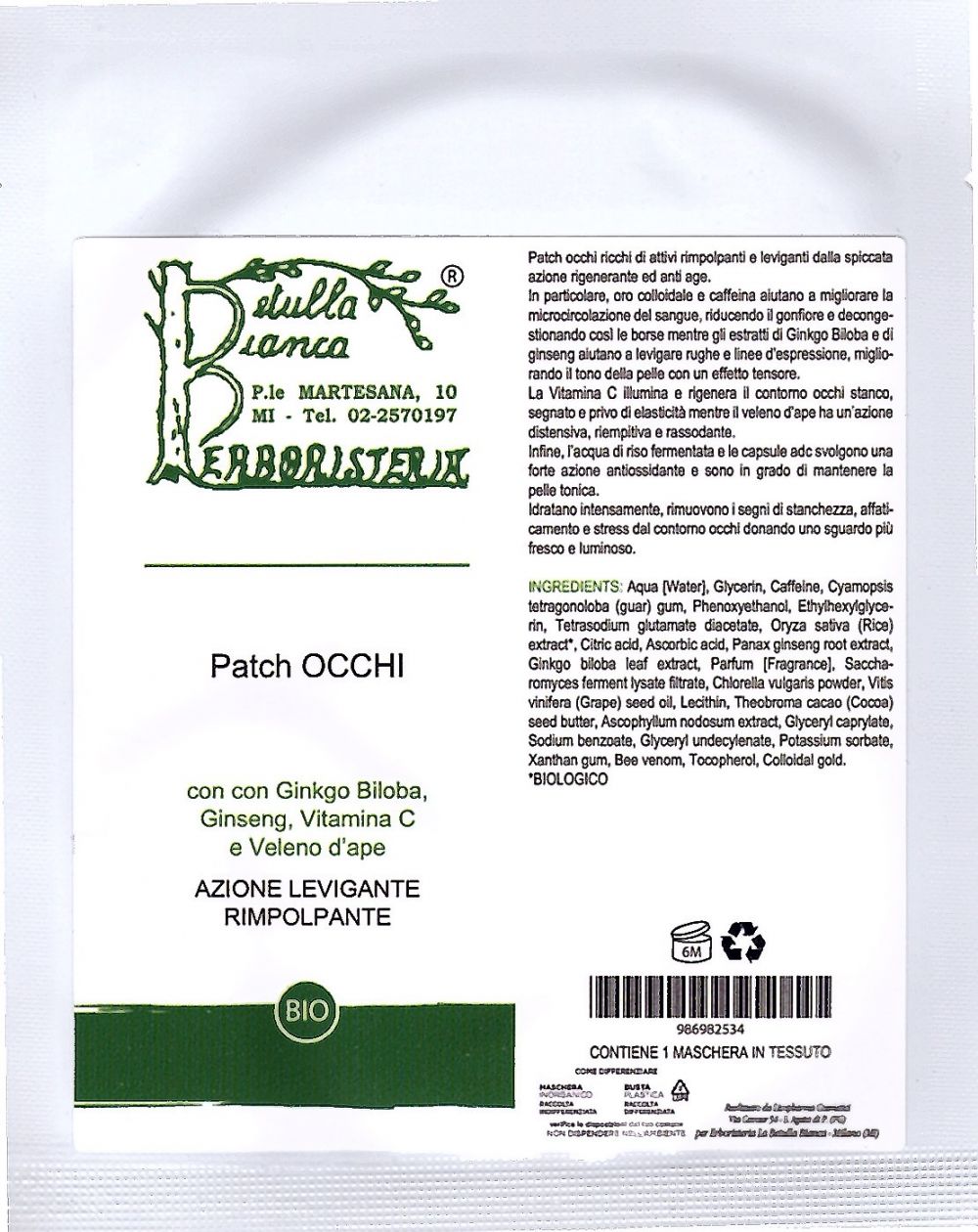 Patch occhi oro rimpolpanti antiage con Vitamina C La Betulla Bianca