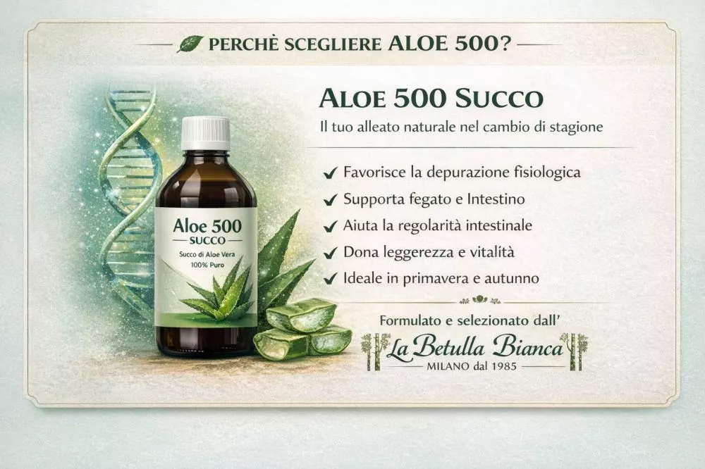 Infobox benefici Aloe 500 Succo: depurazione, supporto fegato e intestino, vitalit&agrave; naturale