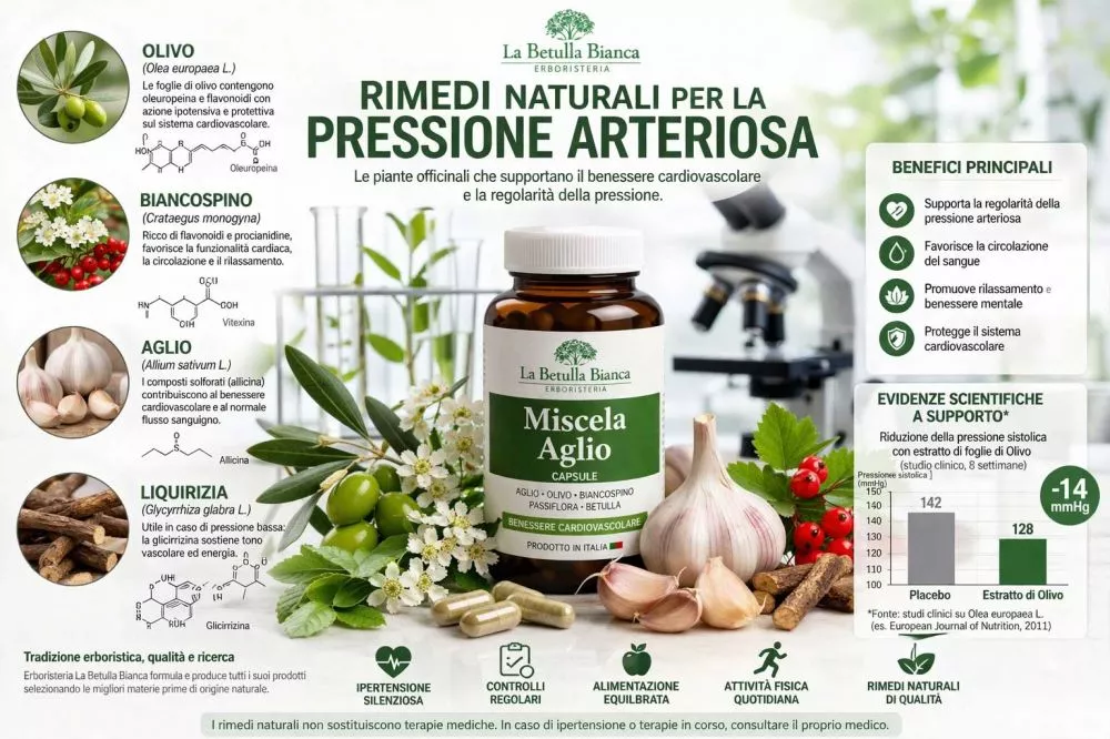 rimedi naturali pressione arteriosa benefici scientifici olivo biancospino aglio sistema cardiovascolare